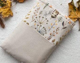 Autumn Herbs Book Sleeve, Book Pouch with Pocket, Kindle Paperwhite Case, Book Jacket with Button Closure, Padded Book Protector, Bookworm