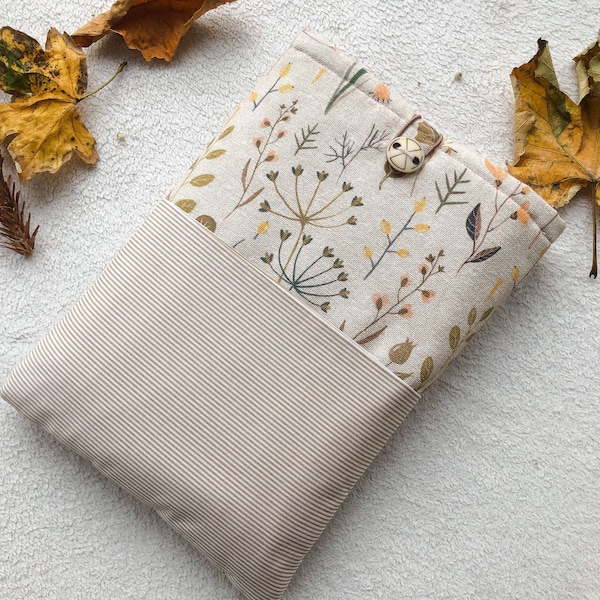 Autumn Herbs Book Sleeve, Boeketui met zak, Kindle Paperwhite Case, Boekomslag met knoopsluiting, Gewatteerde Boekbeschermer, Boekenwurm