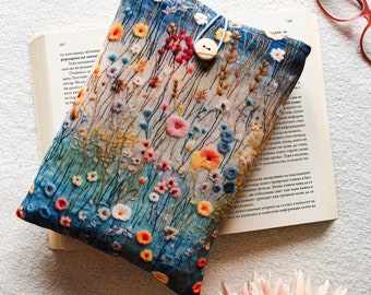 Spring Herbs Book Sleeve, Fabric Book Case, Book Cover, Bookish Gift, Kindle Case, Kindle Sleeve, Book Jacket, Kindle Cover, Book Protector