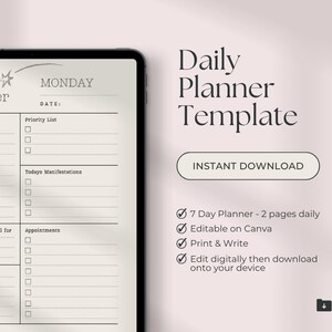 EDITABLE DAILY PLANNER | To Do List | Printable Productivity Day Planner for Work | Daily Planner | Template | Canva | Organiser