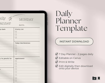 EDITABLE DAILY PLANNER | To Do List | Printable Productivity Day Planner for Work | Daily Planner | Template | Canva | Organiser