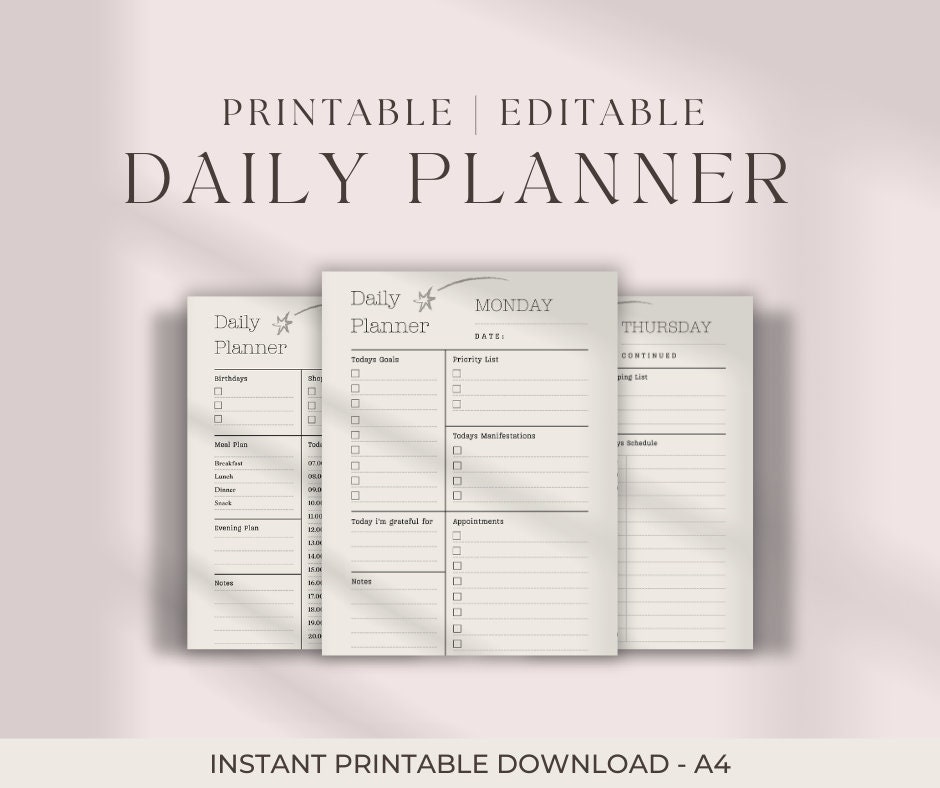 EDITABLE DAILY PLANNER | to Do List | Printable Productivity Day ...