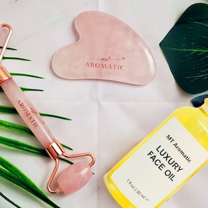 Gua Sha Set. Face Roller, Gua Sha or Set (*with Glow Face Oil)-Beauty & Wellness, Gemstone (Rose Quartz, Opal Jade, Black Obsidian)