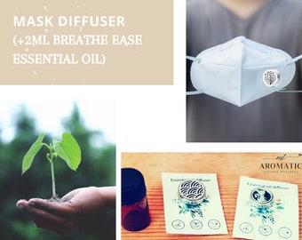 Mask Diffuser with Oil/ Mask Essential Oil Diffuser / Aroma Locket, Mask accessories (**include 2ml Breathe ease Blend)