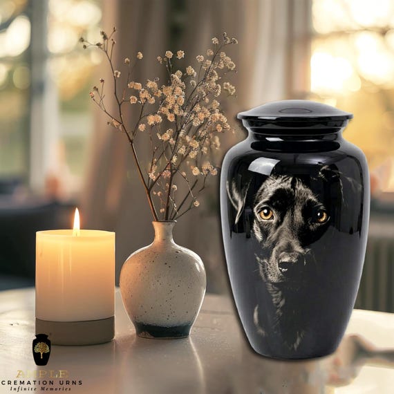 Black Lab Dog Cremation Urn for Human Ashes - Midnight Soul Memorial - Large Funeral Urn & Keepsake - Artistic Pet Lover Tribute