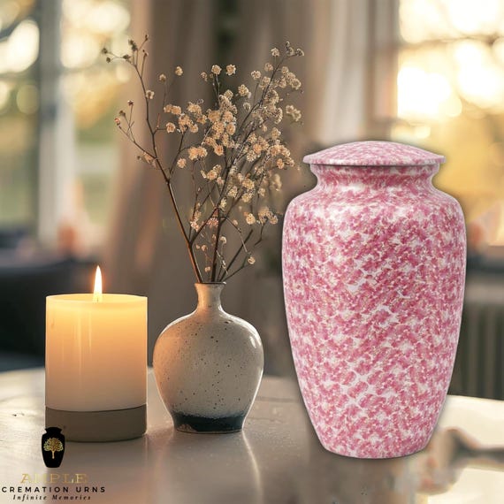 Pink Cherry Blossom Cremation Urn for Human Ashes - Sakura Floral Memorial - Large Funeral Urn & Keepsake - Spring Blooms Nature Tribute