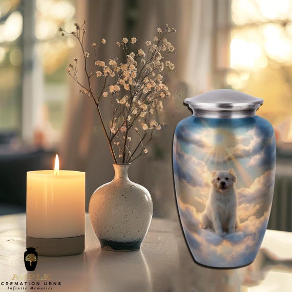 White Golden Retriever Cremation Urn for Human Ashes - Heavenly Dog Memorial - Large Funeral Urn & Keepsake - Pet Lover Eternal Tribute