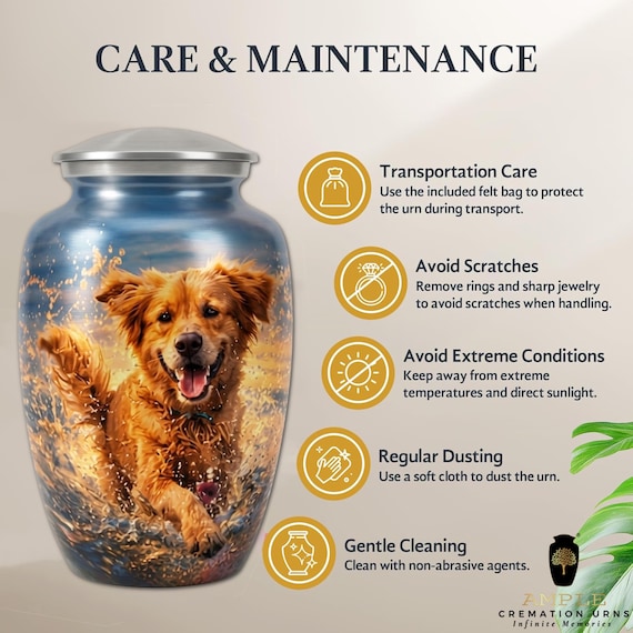 Golden Retriever Cremation Urn for Human Ashes - Happy Dog Beach Memorial - Large Funeral Urn & Keepsake - Pet Lover Tribute