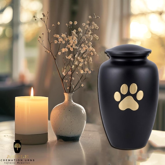 Black Paw Print Cremation Urn for Human Ashes - Elegant Golden Paw Memorial - Large Funeral Urn & Keepsake - Minimalist Pet Lover Tribute