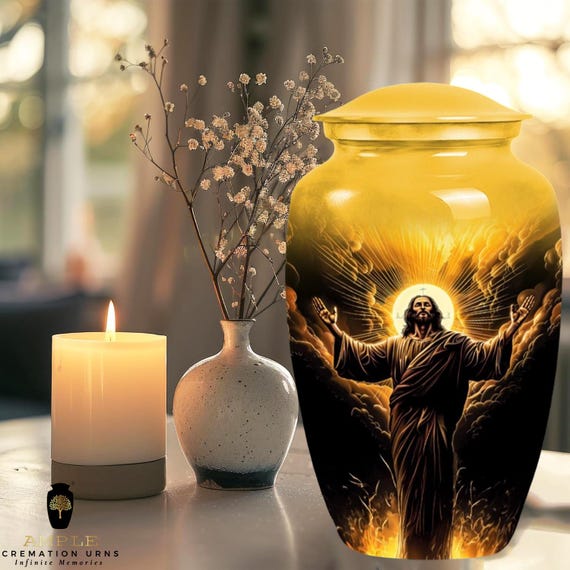Jesus Christ Resurrection Cremation Urn for Human Ashes - Sacred Religious Memorial - Large Funeral Urn - Spiritual Christian Faith Tribute
