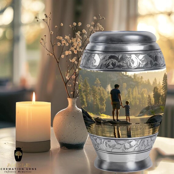 Meena-Coated Aluminum Cremation Urn - Large & Keepsake Set