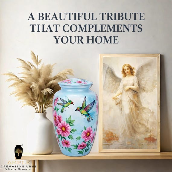 Hummingbird Cremation Urn for Human Ashes - Vibrant Floral Garden Memorial - Large Funeral Urn & Keepsake - Nature Lover Eternal Tribute