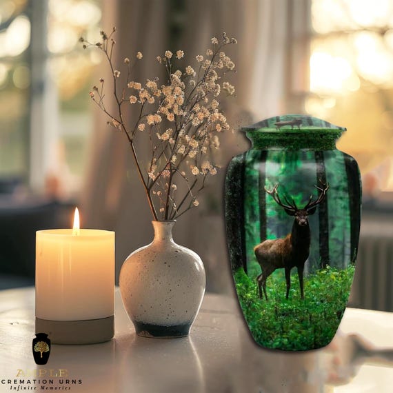 Noble Stag Deer Cremation Urn for Human Ashes - Forest Wildlife Memorial - Large Funeral Urn & Keepsake - Nature Lover Tribute