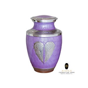 Ample Cremation Urns® Purple Angel Wings Urn, Large Metal Funeral Urn for Ashes, Memorial Urn for Adults, Heavenly Tribute Urn