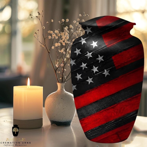 American Flag Cremation Urn for Human Ashes – Patriotic Memorial Urn, Aluminum Adult & Keepsake Sizes, Engraving Available