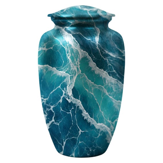 Ocean Wave Cremation Urn for Human Ashes – Sea Inspired Memorial Urn, Aluminum Adult & Keepsake Sizes, Engraving Available, Funeral Urn