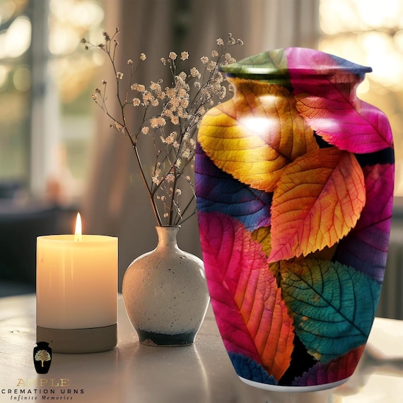Vibrant Fall Leaves Cremation Urn for Human Ashes - Colorful Autumn Foliage Memorial Funeral Urn & Shared Keepsakes - Nature Spirit Tribute