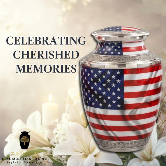 American Flag Cremation Urn for Human Ashes | Patriotic USA Memorial Urn for Adult | Aluminum Funeral Urn | Veteran Tribute
