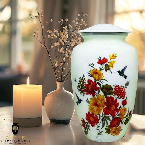 Handcrafted Meena-Coated Cremation Urn – Floral Memorial Urn