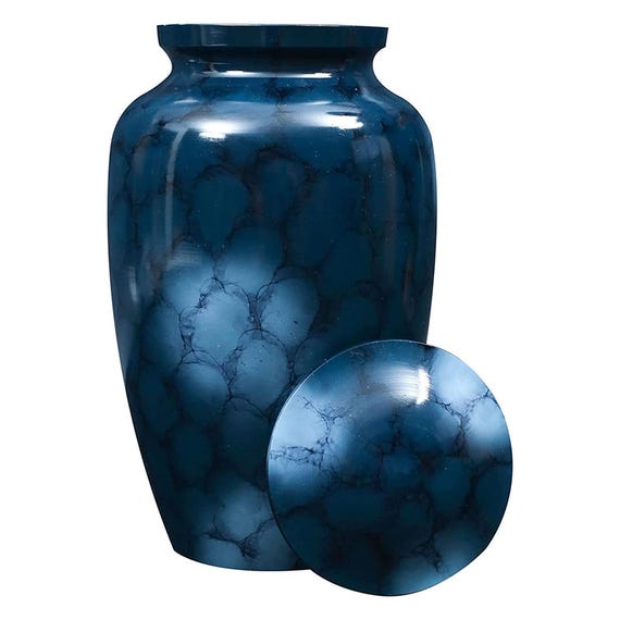 Blue Aluminum Cremation Urn – Large (220 Cu), Keepsake (3 Cu), Personal Engraving