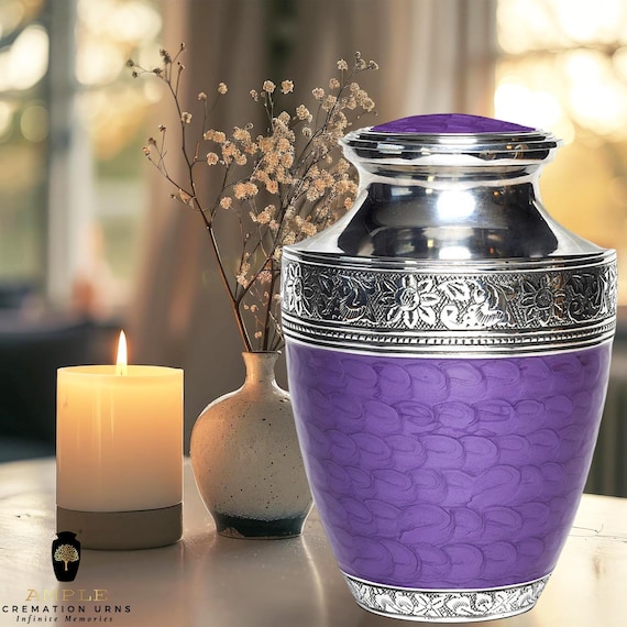 Purple Cremation Urn for Human Ashes Adult, Handmade Metal Memorial Urn, Funeral Ashes Urn, Sympathy Gift, Burial Urn