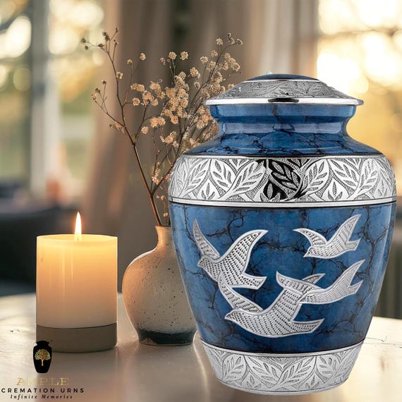 Handcrafted Aluminum Cremation Urn, Flying Birds Design, Keepsake or Adult Size