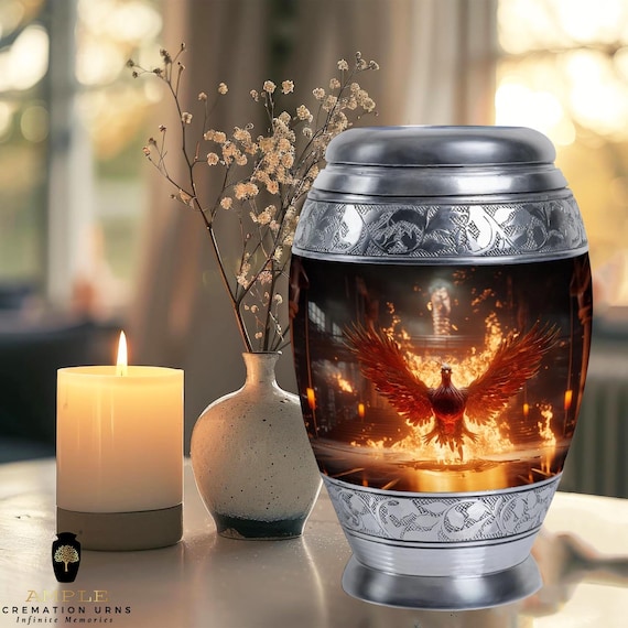 Meena Coated Cremation Urn, Handcrafted Aluminum Memorial Vessel