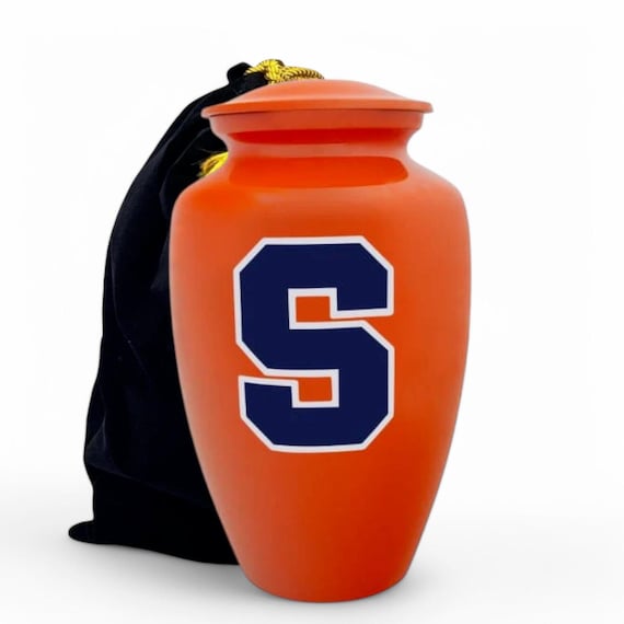 Orange Sports Fan Cremation Urn for Human Ashes - Blue Letter S Collegiate Memorial - Large Adult Funeral Urn with Velvet Bag Spirit Tribute