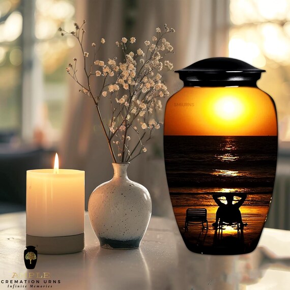 Meena Coated Cremation Urn, Handcrafted Aluminum Memorial Vessel