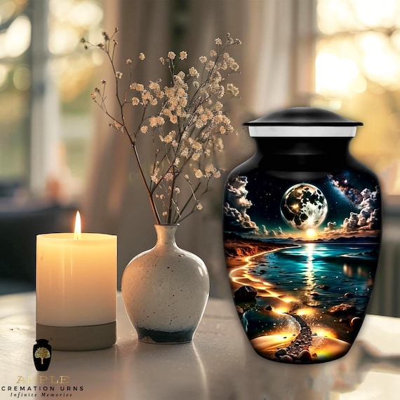 Ample Cremation Urns Aluminium Cremation Vessel with Elegant Handcrafted Design for Honoring Loved Ones’ Final Resting Place