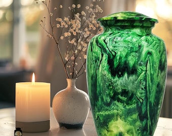 Green Ocean Cremation Urn – Sea Inspired Memorial Urn, Coastal Funeral Tribute, Nature Themed Sympathy Gift