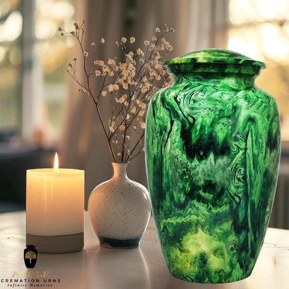 Green Forest Cremation Urn, Nature-Inspired Memorial Urn