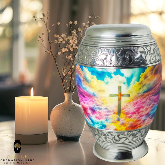 Handcrafted Aluminum Cremation Urn with Meena Coating - Large & Keepsake