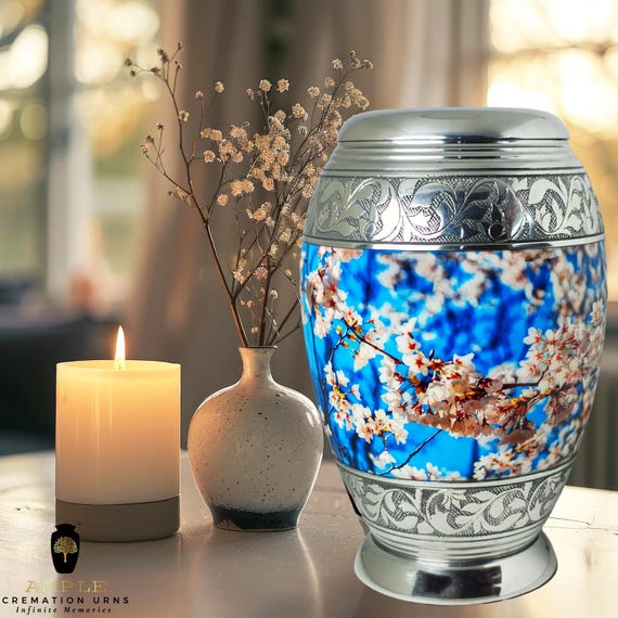 Handcrafted Aluminum Cremation Urn with Meena Coating – Floral Design