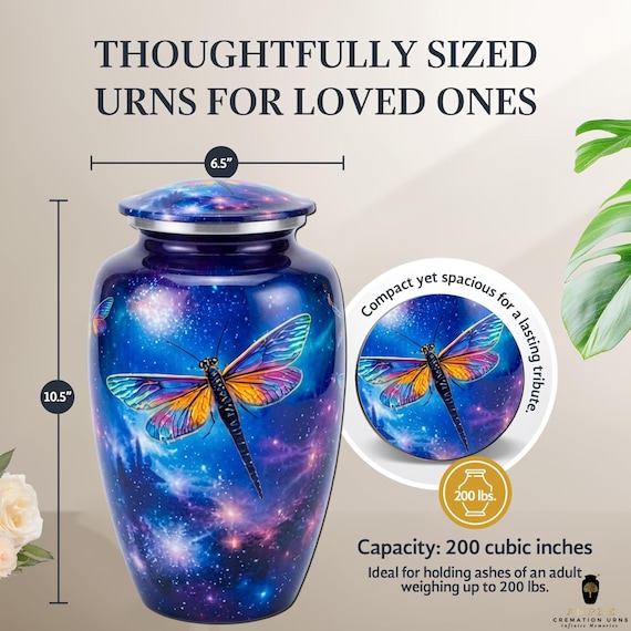 Dragonfly Cremation Urn for Human Ashes - Cosmic Nebula Galaxy Memorial - Large Funeral Urn & Keepsake - Spiritual Transformation Tribute
