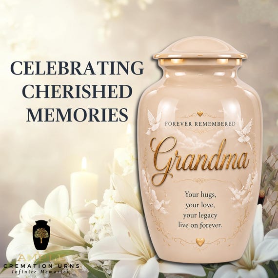 Grandma Memorial Urn, Forever Remembered Cremation Urn for Ashes Keepsake, Dove Tribute, Grandmother Remembrance
