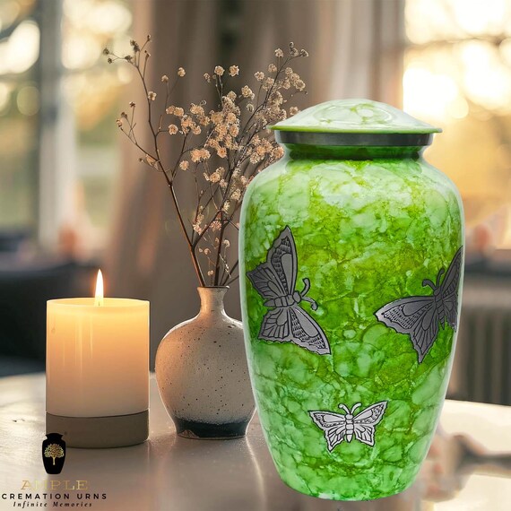 Handcrafted Meena Coated Aluminum Cremation Urn - Butterfly Keepsake