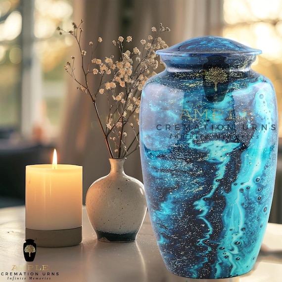 Handcrafted Aluminum Cremation Urn – Meena Coated, Large (220 cu in)