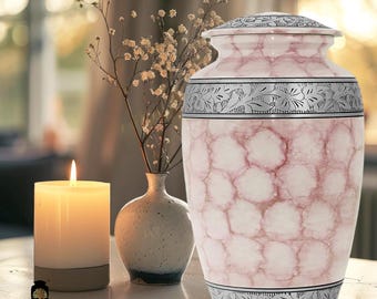 Rose Quartz Marble Cremation Urn for Human Ashes Adult Large – Decorative Memorial Urn, Funeral Tribute