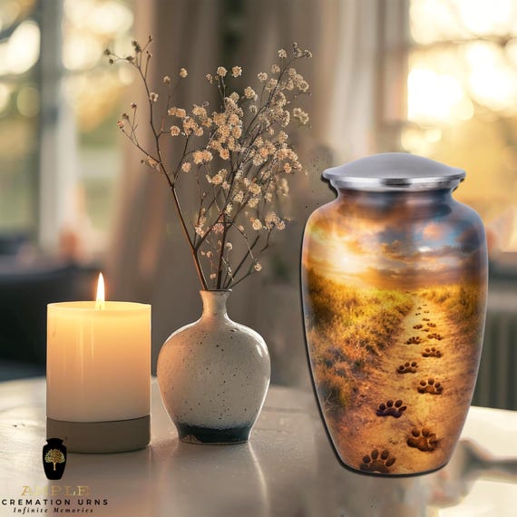 Pet Memorial Cremation Urn for Human Ashes - Path to the Rainbow Bridge Dog & Cat Memorial -Funeral Urn  Keepsake - Heartfelt Sympathy Gift