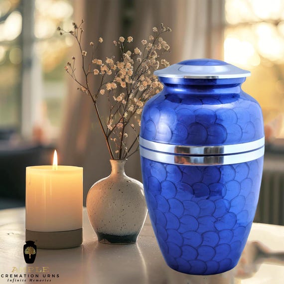 Blue Meena Coated Cremation Urn - Large Aluminum Memorial Urn