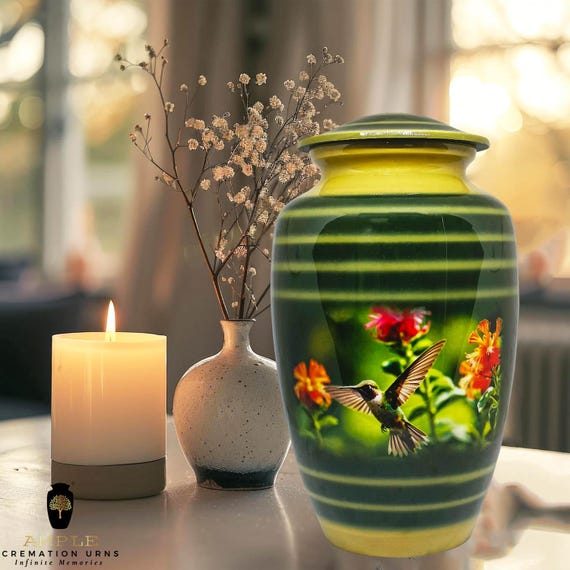 Hummingbird Cremation Urn, Elegant Aluminum Memorial Urn (220 cu in)
