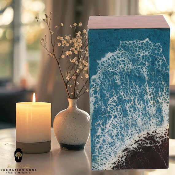 Handcrafted Wooden Cremation Urn: Green Leaf Inlay, Eco Memorial