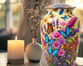 Butterfly Garden Cremation Urn for Human Ashes - Lavender & Wildflower Memorial - Funeral Urn  Shared Keepsakes - Nature Spirit Tribute