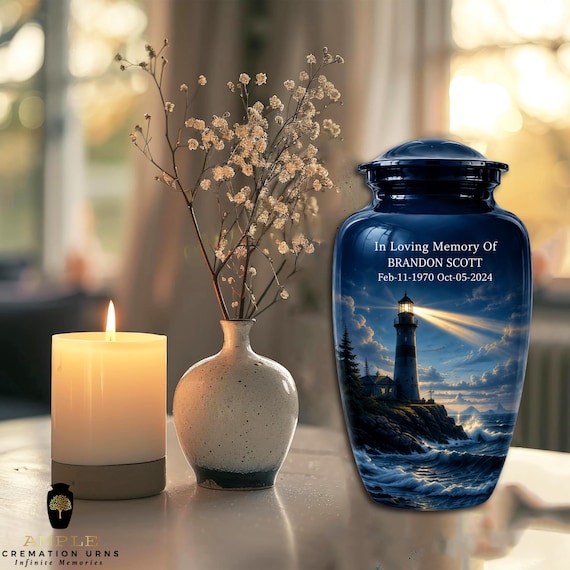 Personalized Lighthouse Cremation Urn for Human Ashes, Custom Memorial Urn, Adult Funeral Urn, In Loving Memory Keepsake Gift
