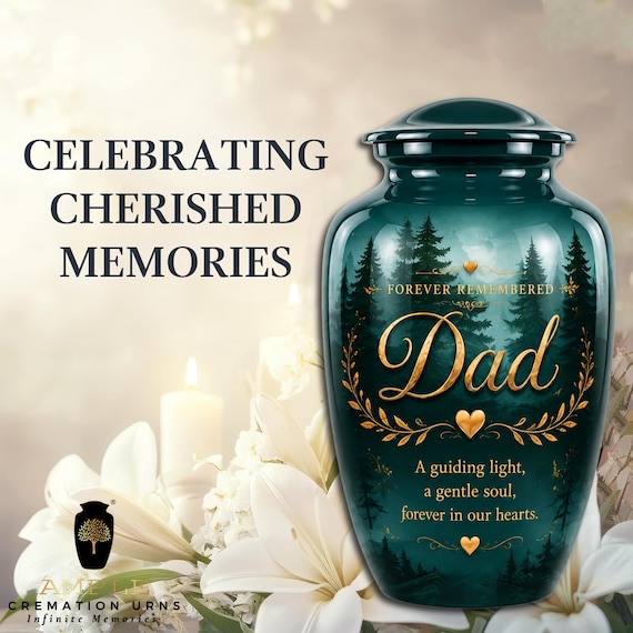 Dad Cremation Urn, Forest Memorial, Green Adult Human Ashes, Father Remembrance Keepsake