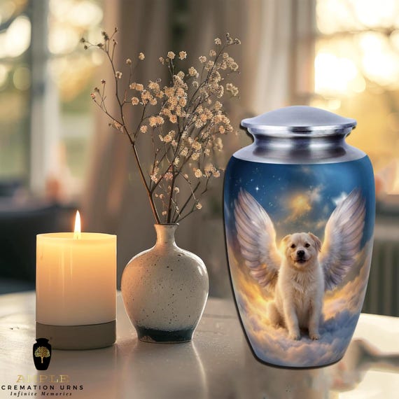 Angelic Golden Retriever Cremation Urn for Human Ashes - Winged Dog Memorial - Large Funeral Urn & Keepsake - Pet Lover Divine Tribute