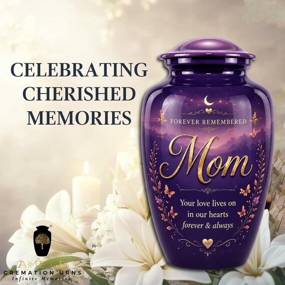 Mom Cremation Urn, Purple Butterfly Memorial, Adult Human Ashes, Mother Remembrance Keepsake
