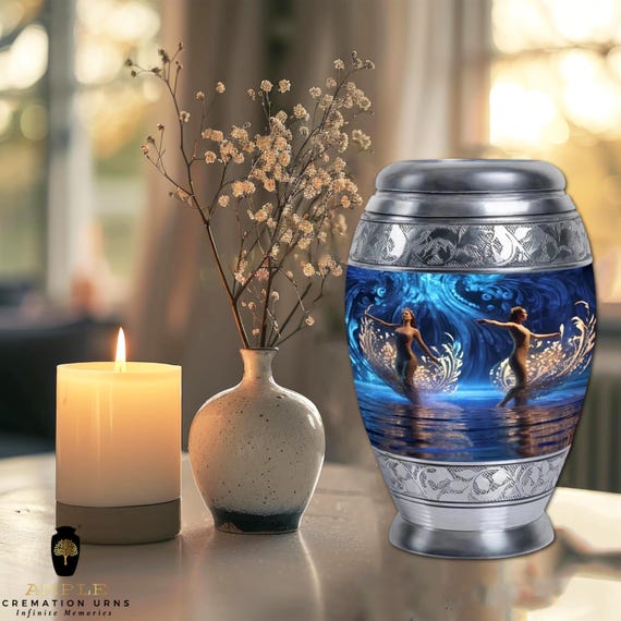 Handcrafted Meena Coated Cremation Urn - Aluminum Memorial Vessel