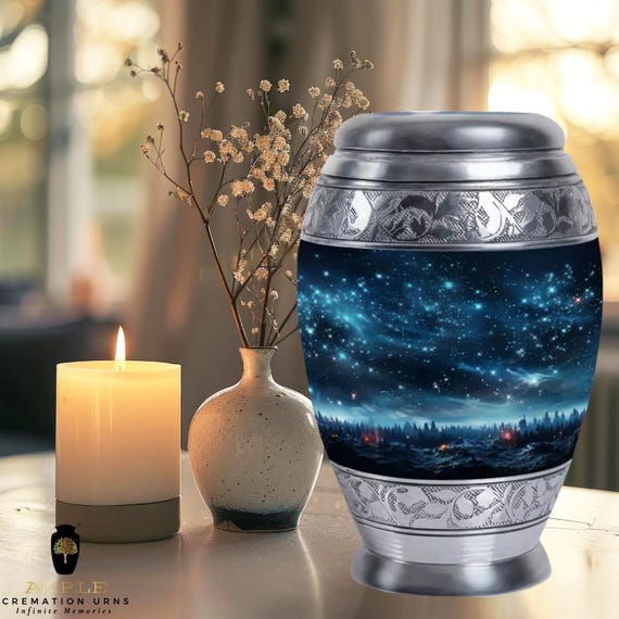 Handcrafted Meena-Coated Aluminum Cremation Urn – Large (220 cu in) & Keepsake